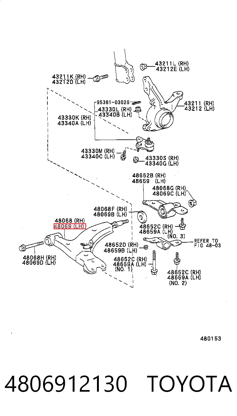 Левый рычаг передней нижней подвески Toyota Corolla лифтбек (E10) (1992 - 1997) цена, от 31.06 USD