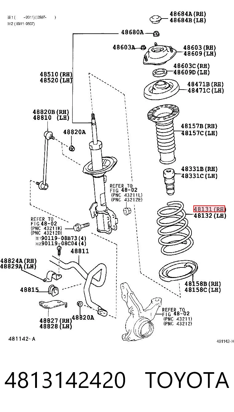 4813142420 Toyota Пружина передняя левая