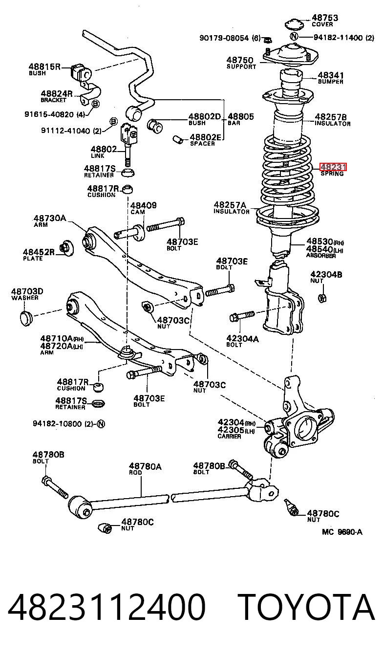 Пружина подвески задняя на Toyota Corolla  E8