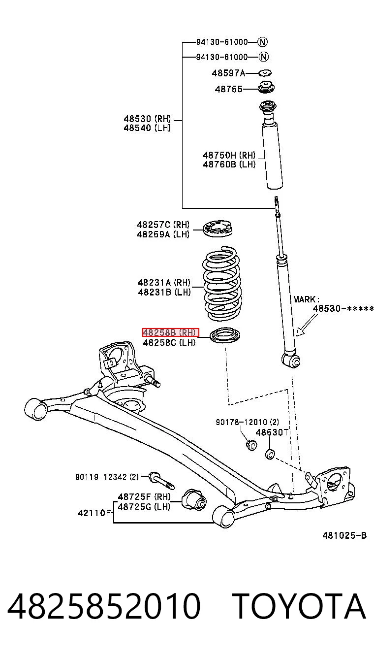 4825852010 Toyota Проставка (резиновое кольцо) пружины задней нижняя