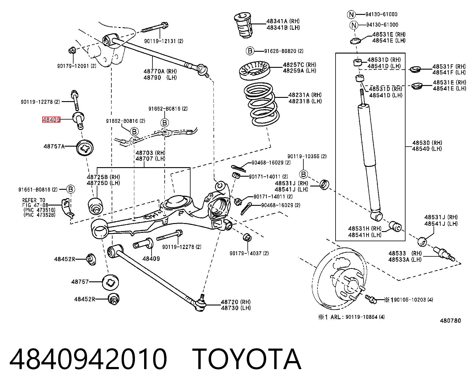 4840942010 Toyota Болт крепления заднего развального рычага, внутренний