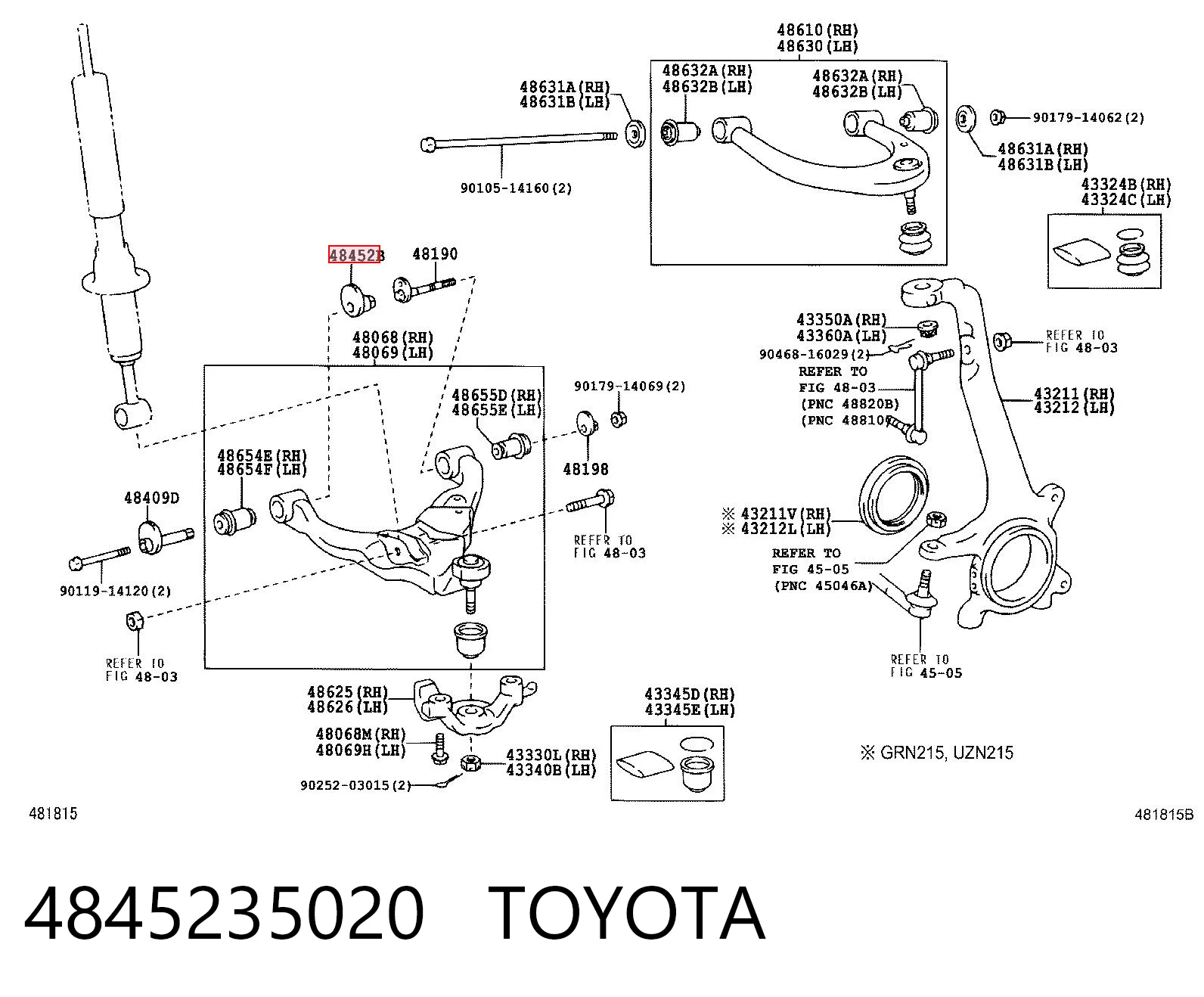 4845235020 Toyota Гайка болта крепления переднего рычага, нижнего