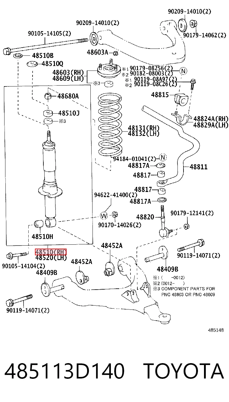 485113D140 Toyota Стойка передняя