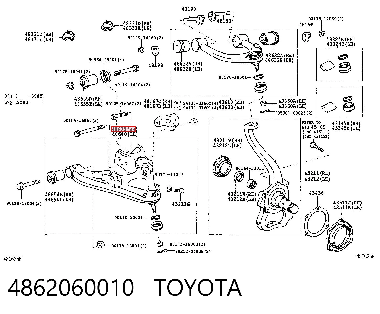 4862060010 Toyota Рычаг передней подвески нижний, правый