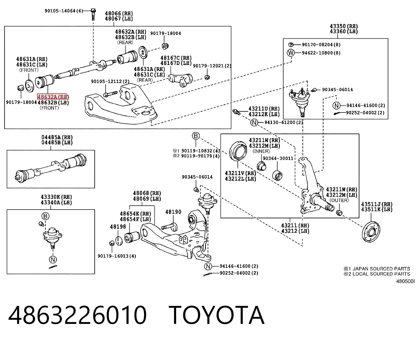 4863226010 Toyota Сайлентблок верхней передней подвески