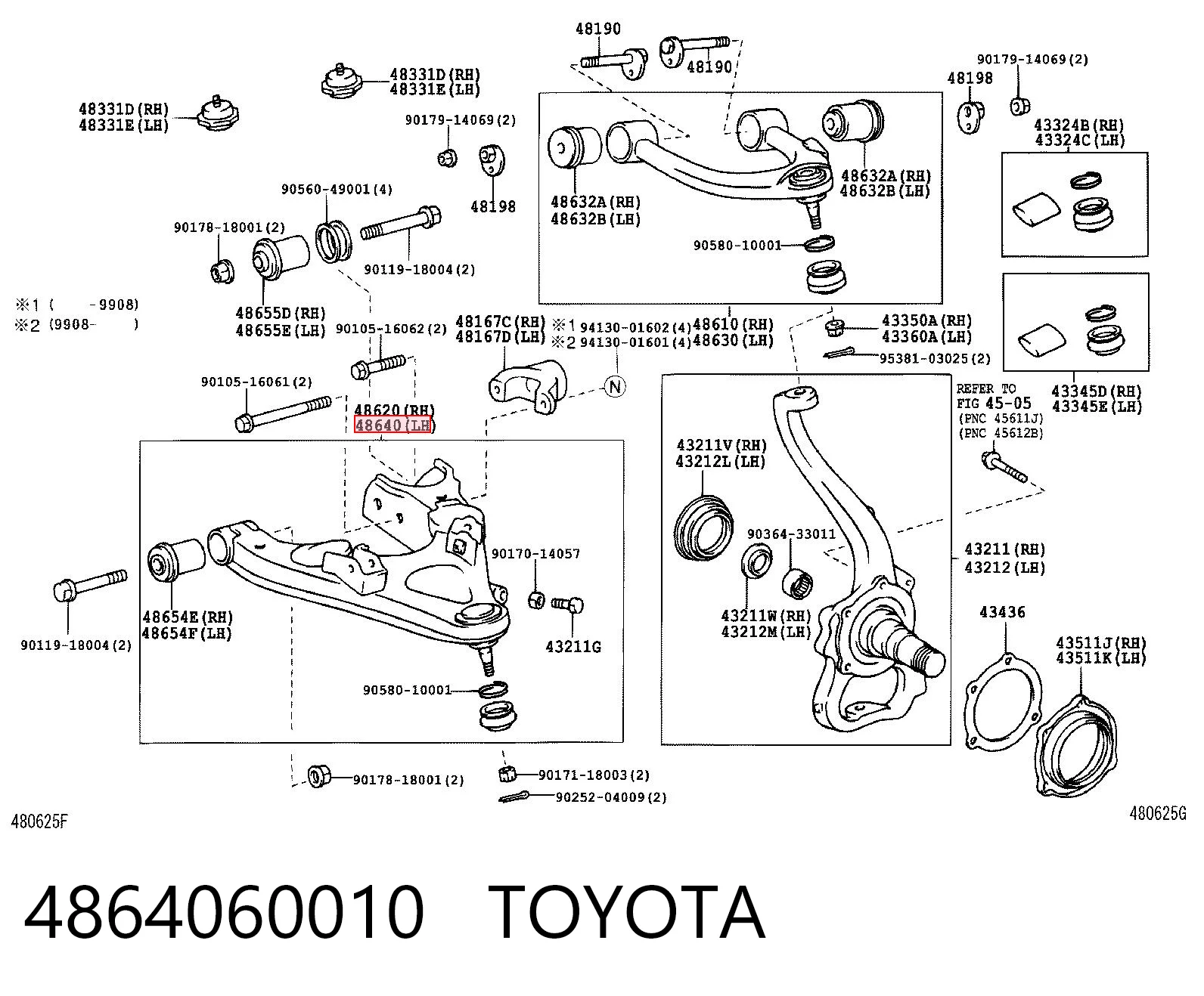 4864060010 Toyota Рычаг передней подвески нижний левый