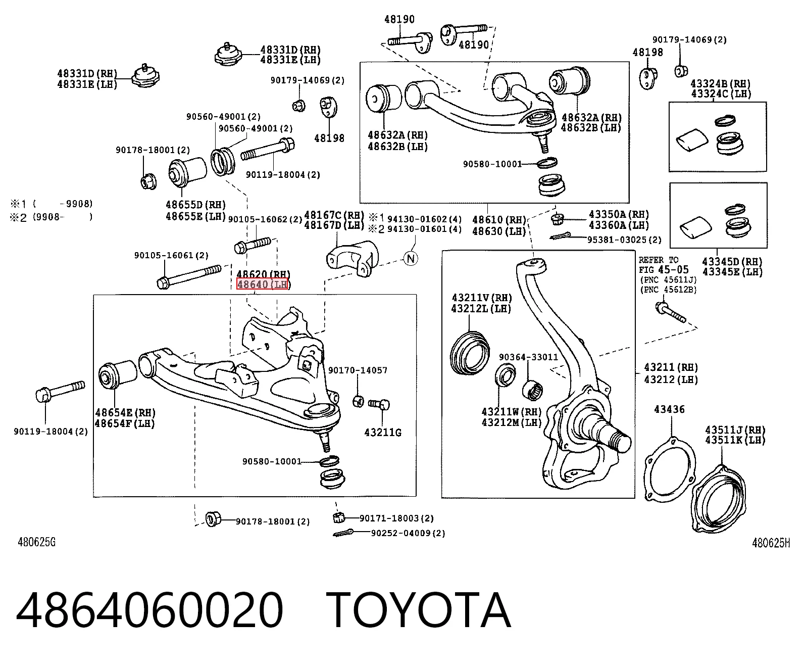 4864060020 Toyota Рычаг передней подвески нижний левый