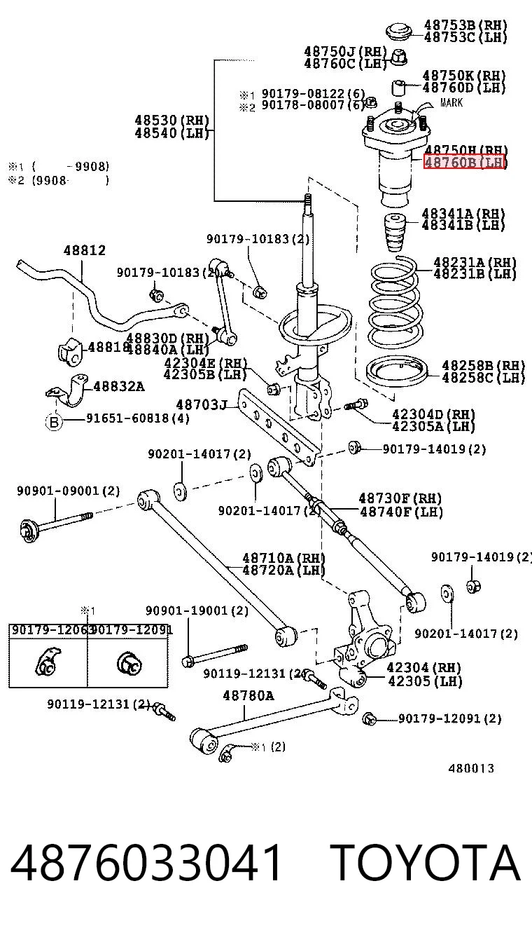 4876033041 Toyota Опора амортизатора заднего, левого