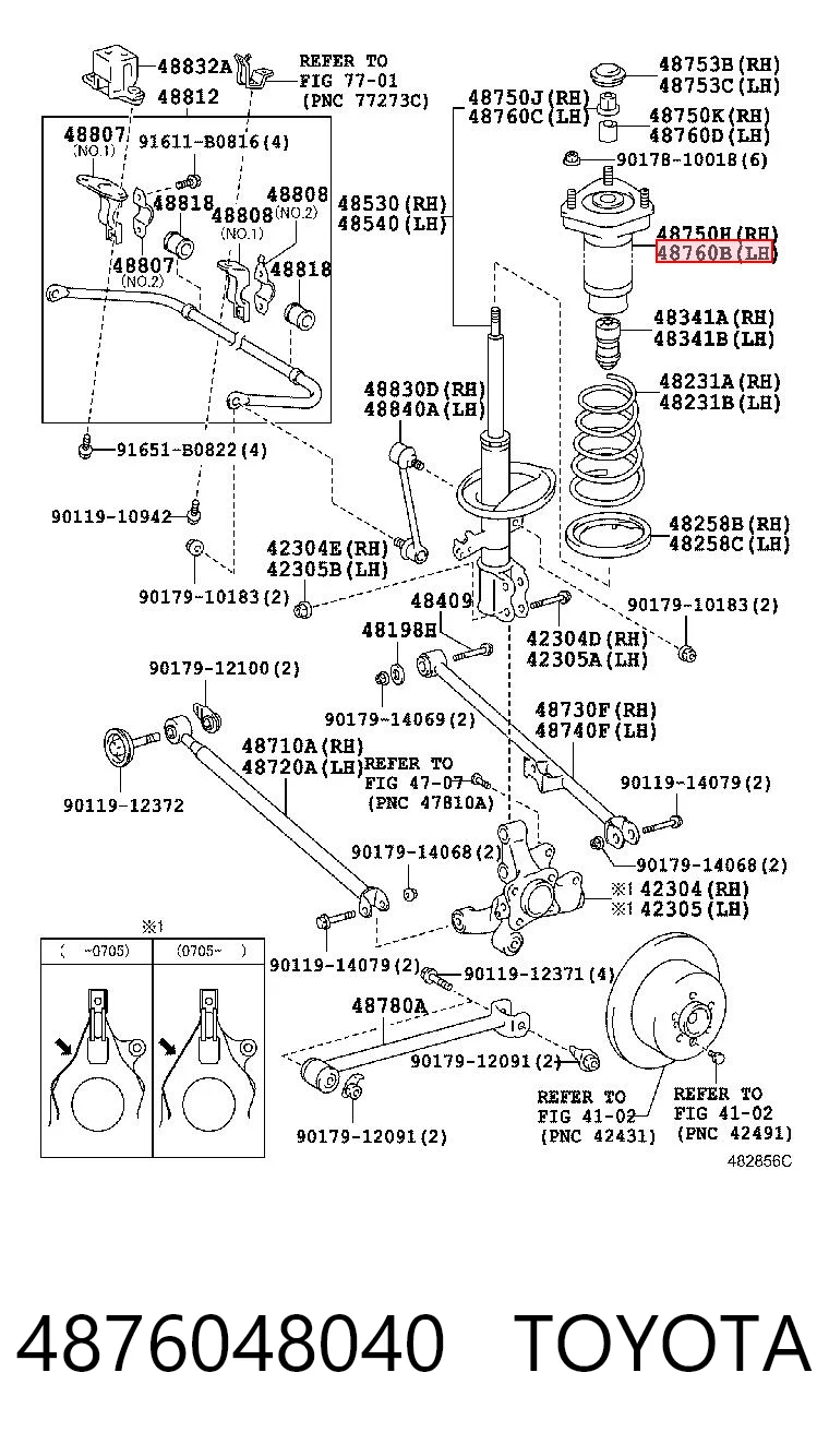 4876048040 Toyota Опора амортизатора заднего, левого