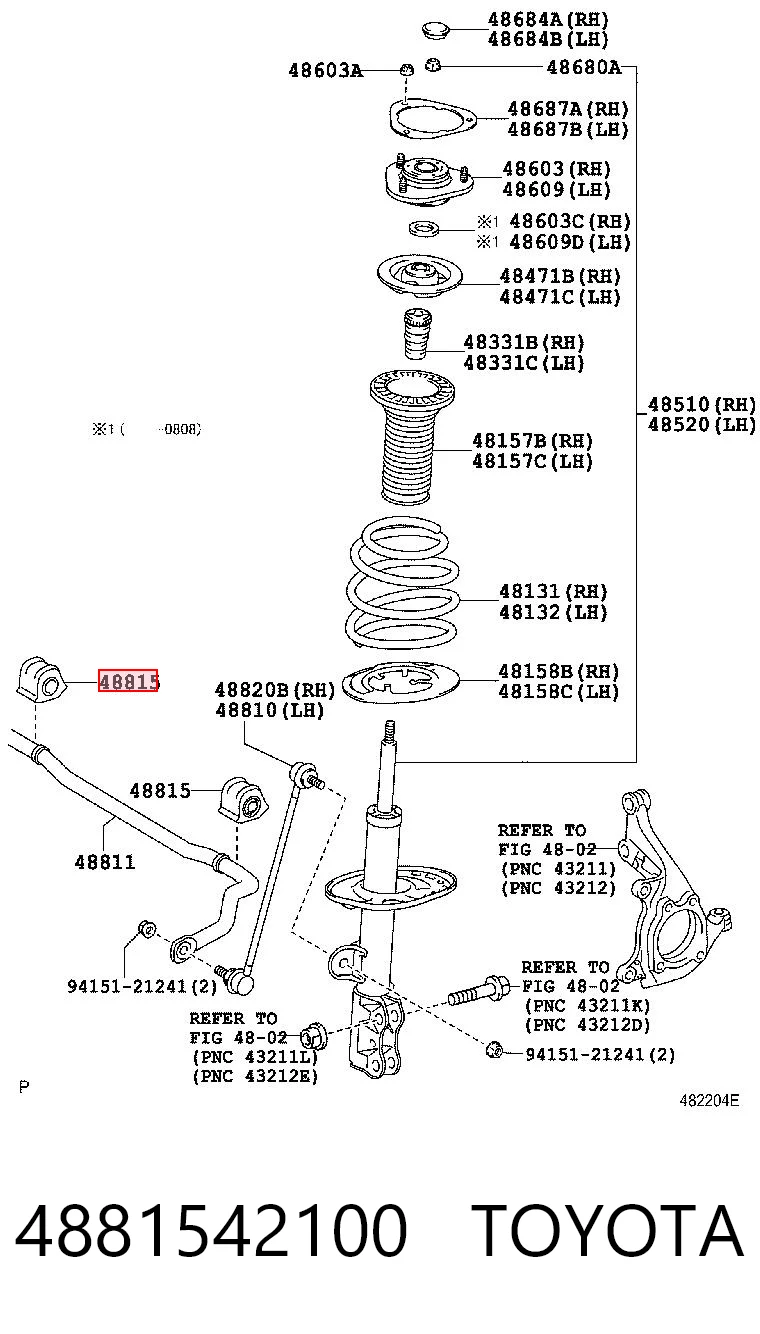 4881542100 Toyota Втулка стабилизатора переднего правая