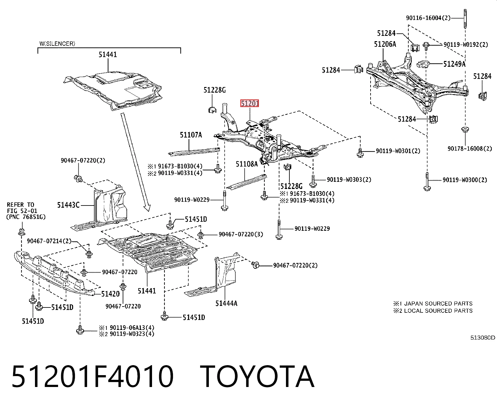 51201F4010 Toyota Подрамник передней подвески