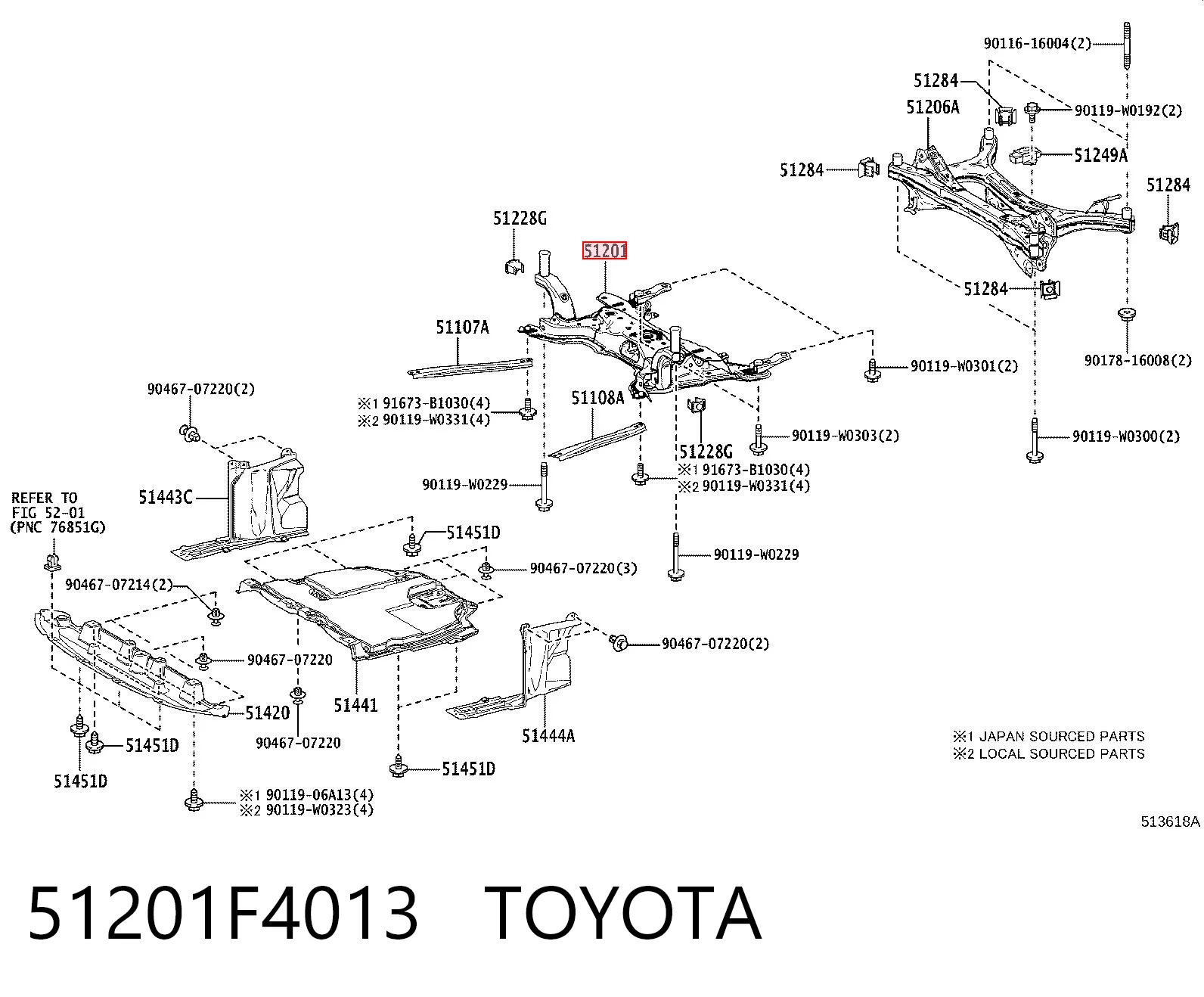 51201F4013 Toyota Подрамник передней подвески