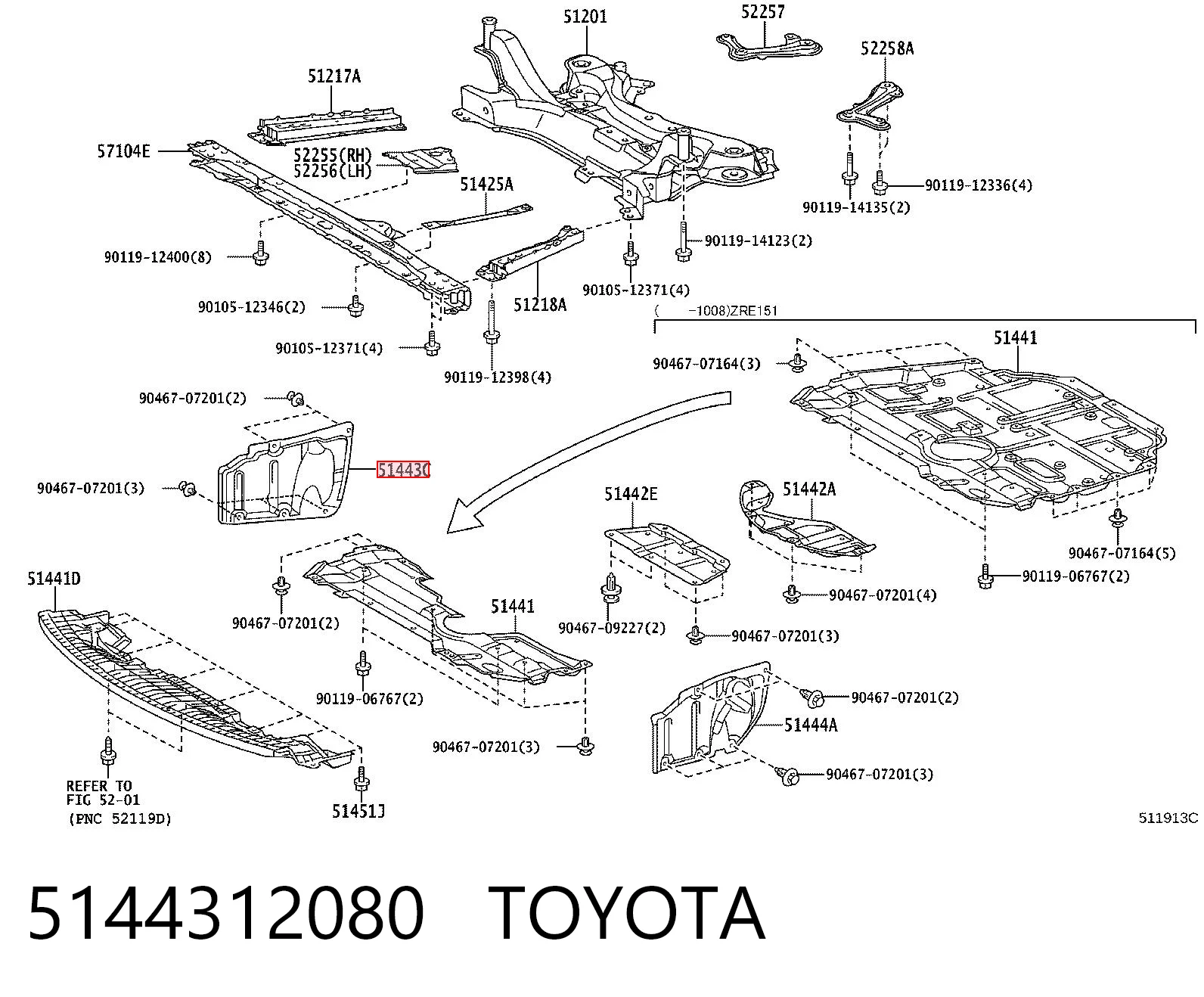 5144312080 Toyota Защита двигателя правая