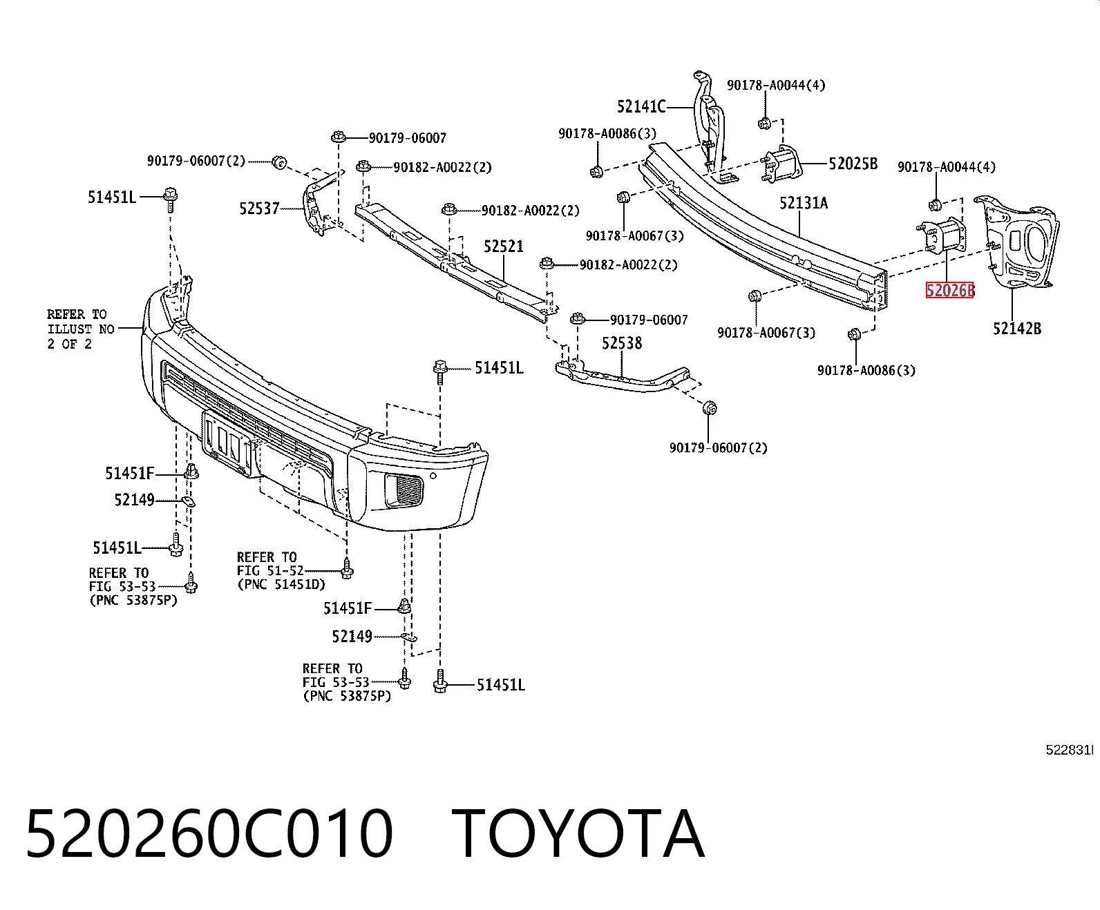 520260C010 Toyota Кронштейн усилителя переднего бампера