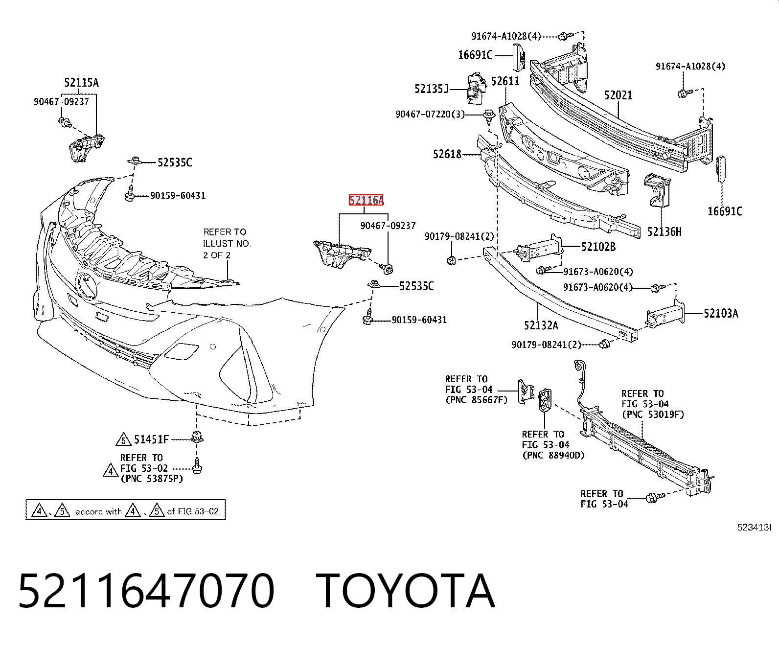 5211647070 Toyota Левое крепление переднего бампера