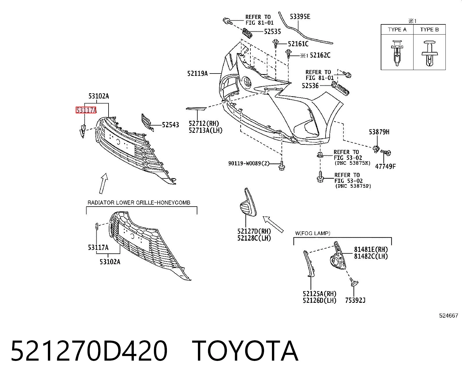 521270D420 Toyota Передняя заглушка бампера буксировочного крюка