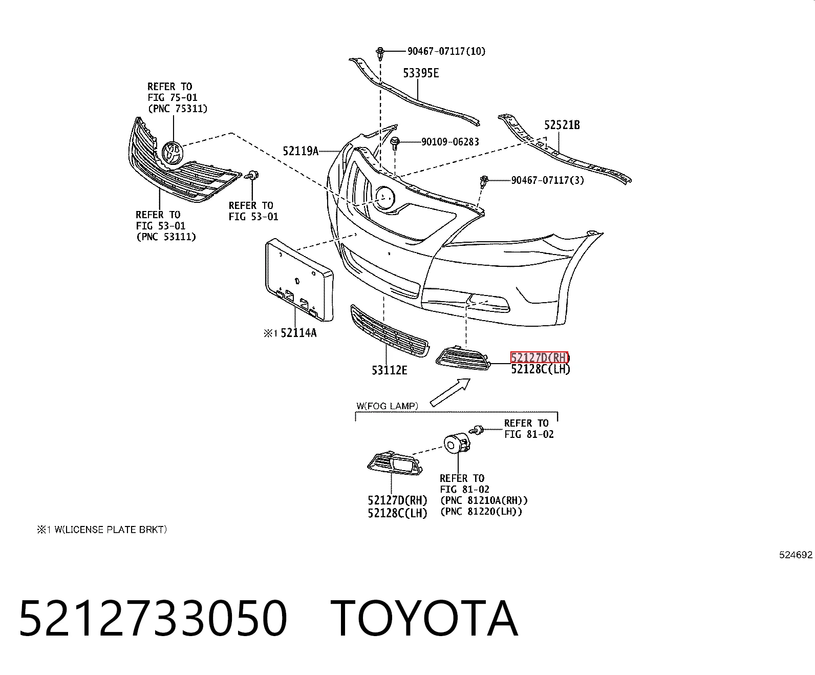 5212733050 Toyota Заглушка ПТФ бампера переднего правая