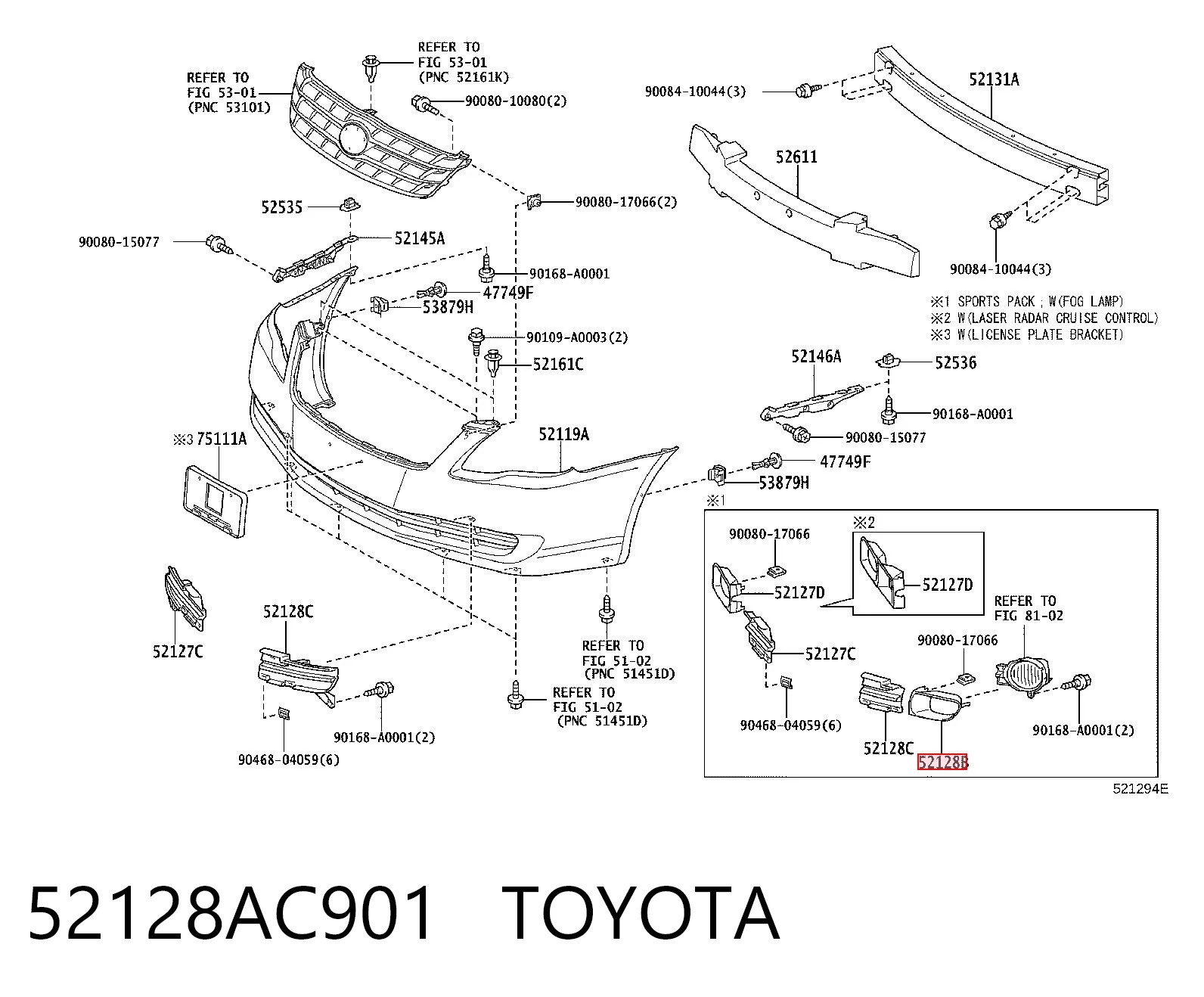 52128AC901 Toyota Заглушка противотуманок, левая