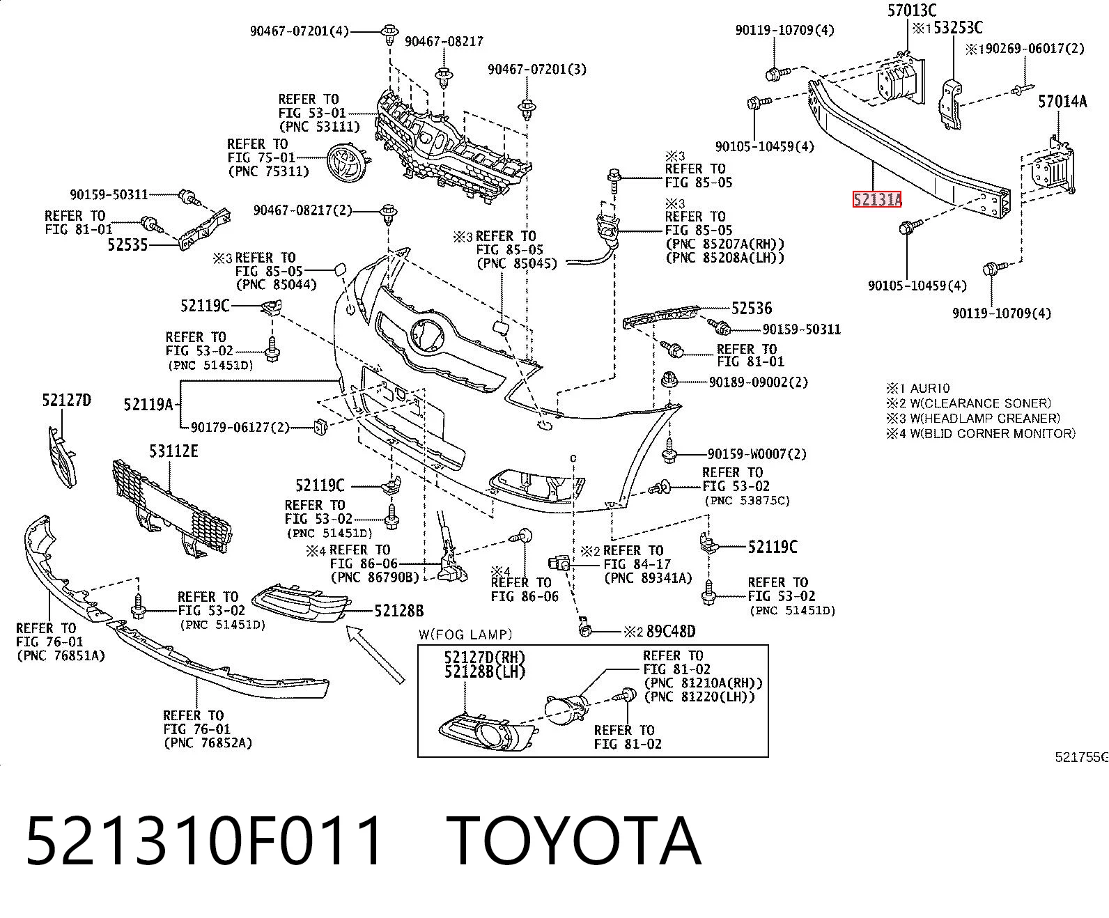 Балка бампера переднего на Toyota Corolla VERSO R10