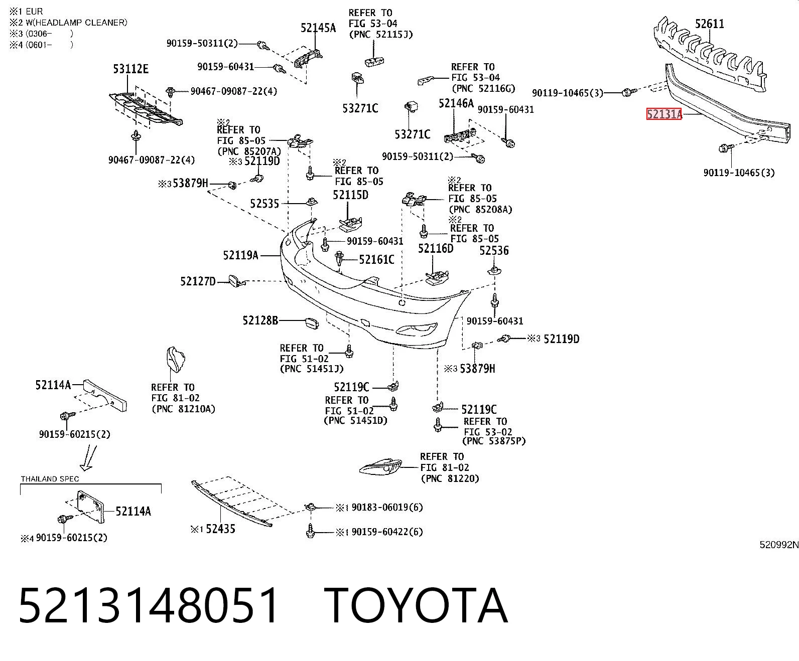 Балка бампера переднего на Lexus RX 300/330/350/400H U3