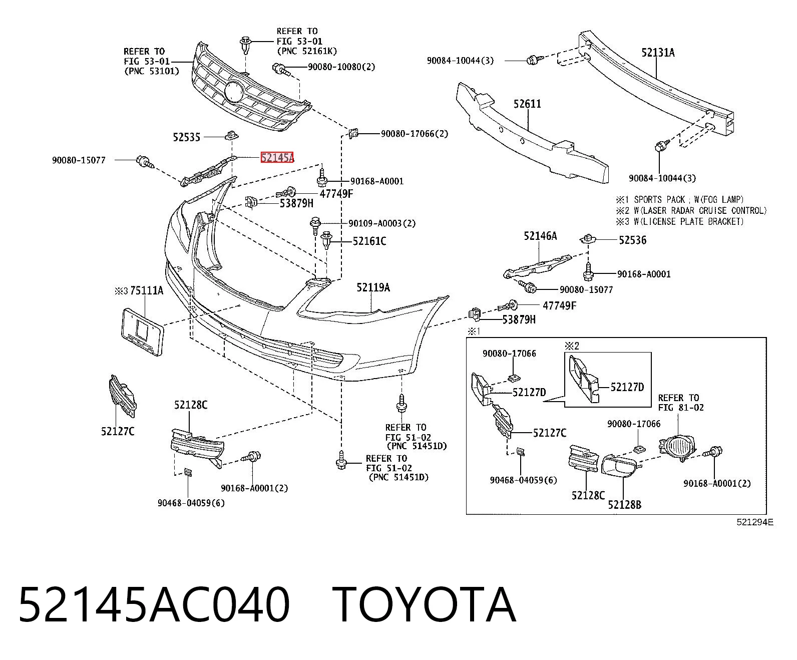 52145AC040 Toyota Кронштейн крепления бампера переднего правый