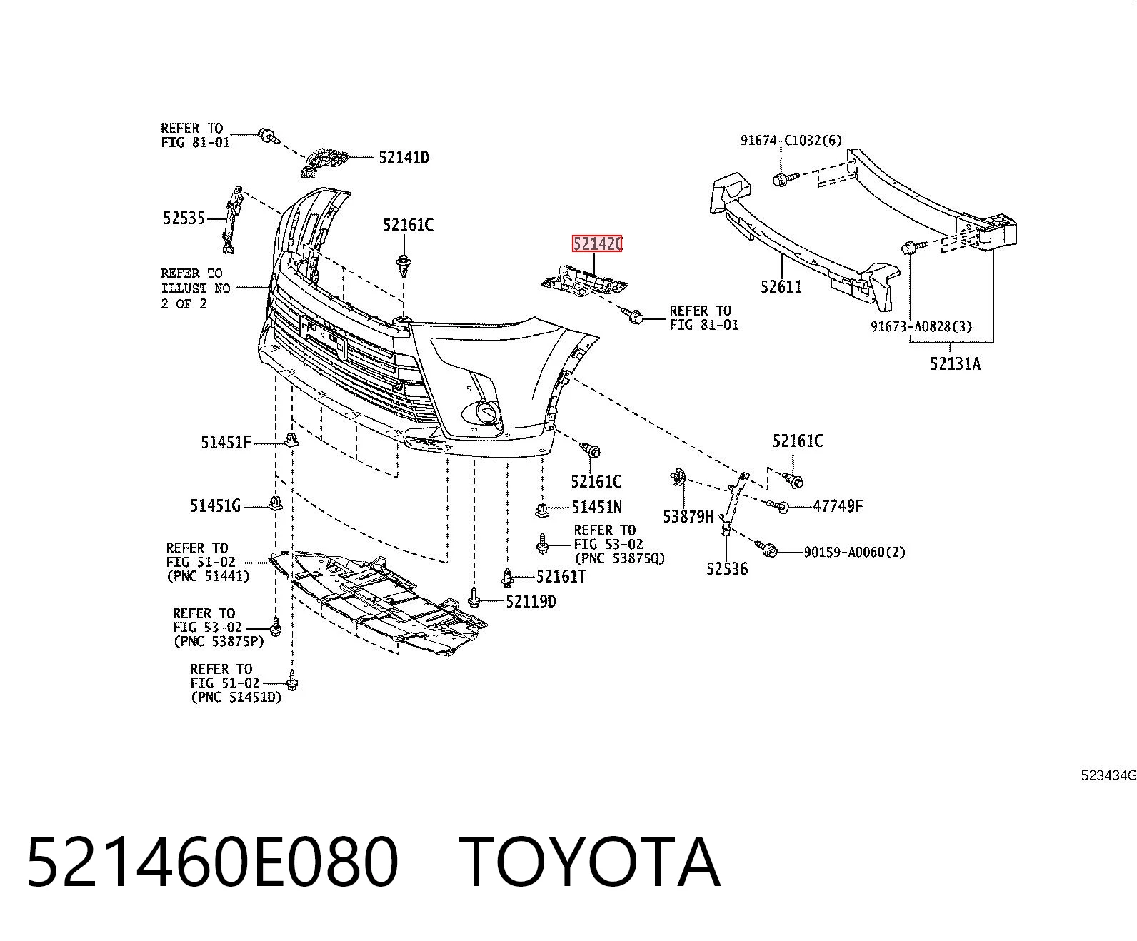 521460E080 Toyota Левое крепление переднего бампера