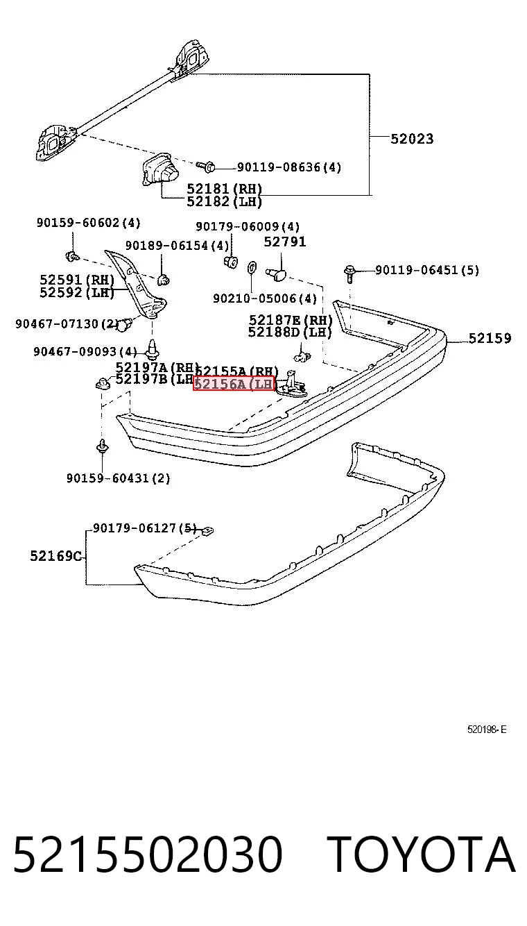 5215502030 Toyota Кронштейн бампера заднего