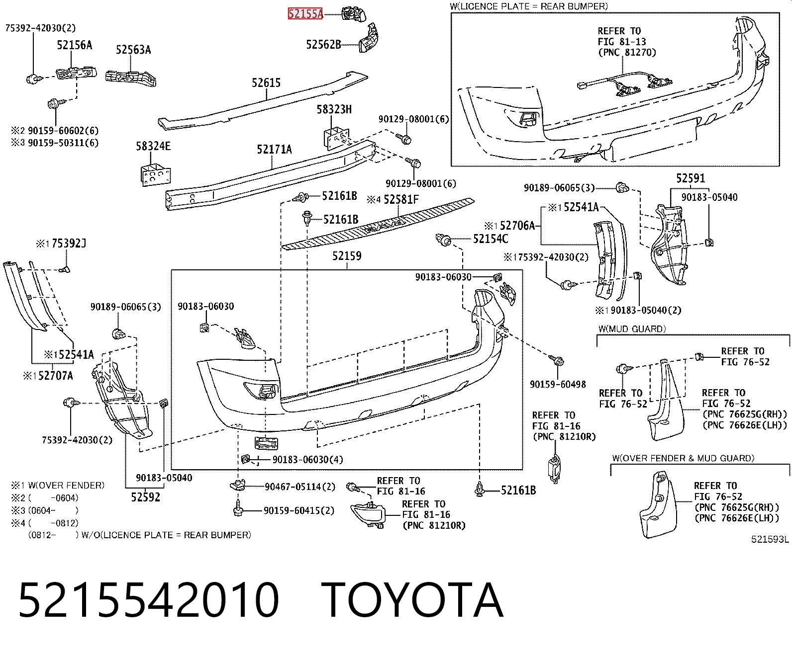 5215542010 Toyota Правое крепление заднего бампера