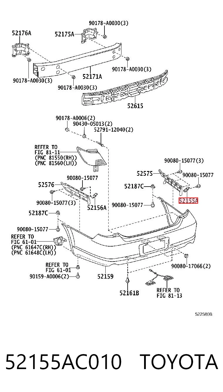52155AC010 Toyota Правое крепление заднего бампера