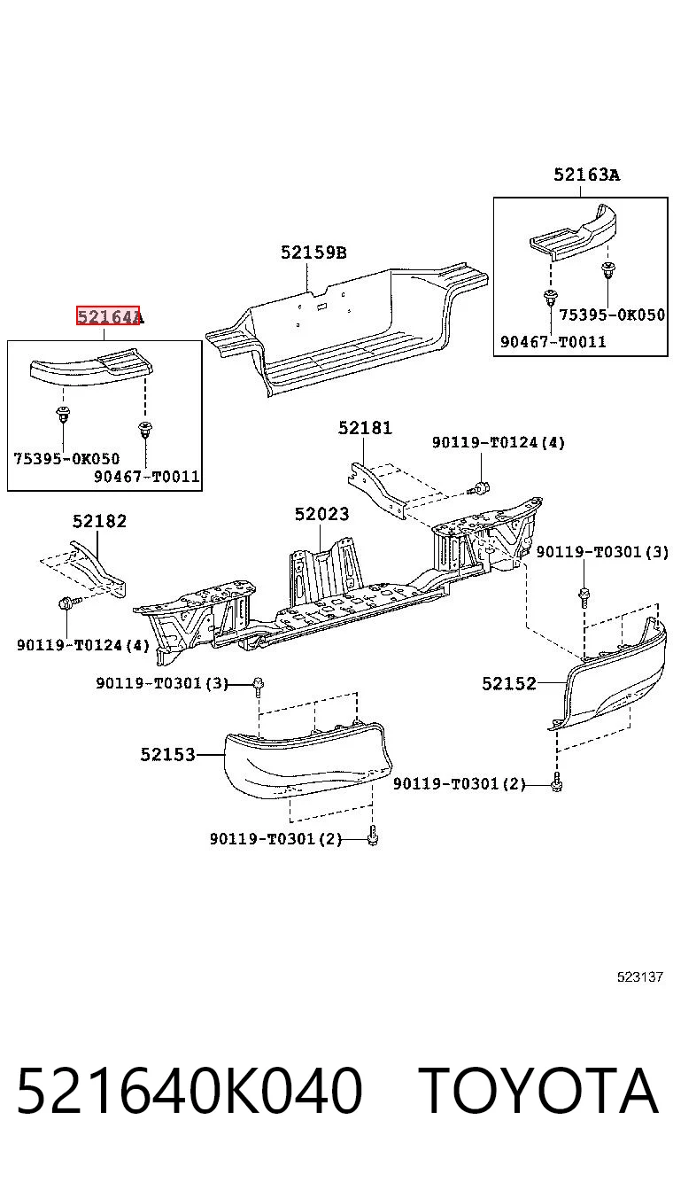 521640K040 Toyota Накладка бампера заднего, левая