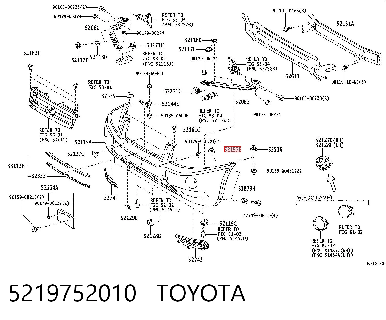 5219752010 Toyota Левое крепление переднего бампера