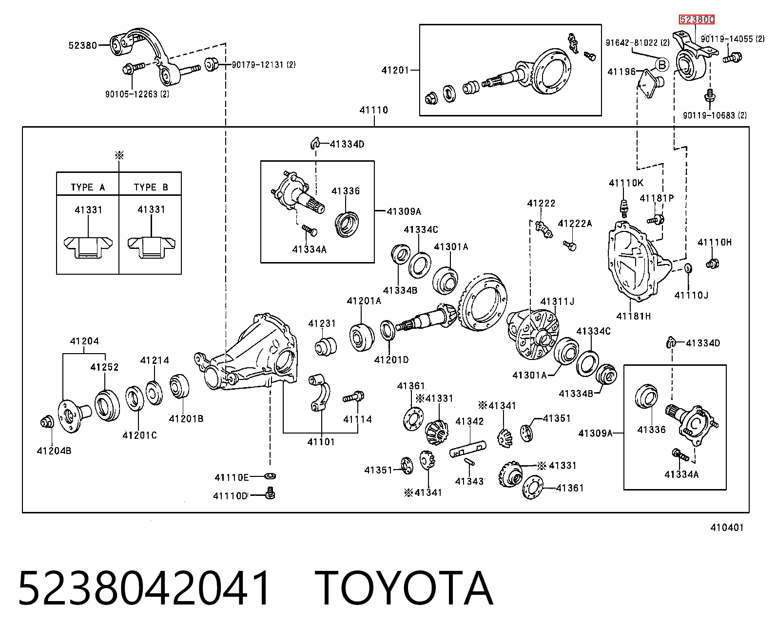 5238042041 Toyota Траверса заднего редуктора, задняя