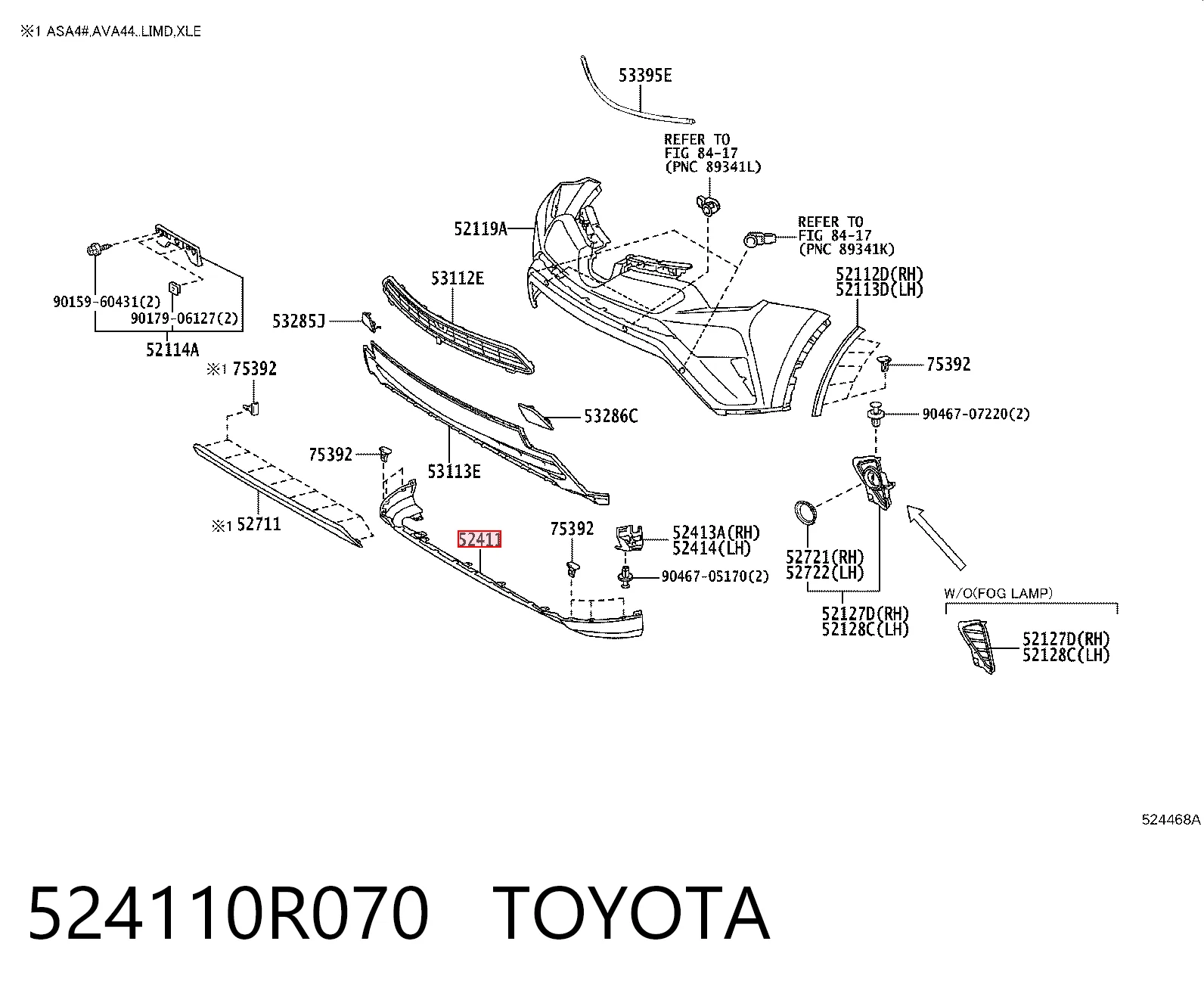 524110R070 Toyota Губа переднего бампера