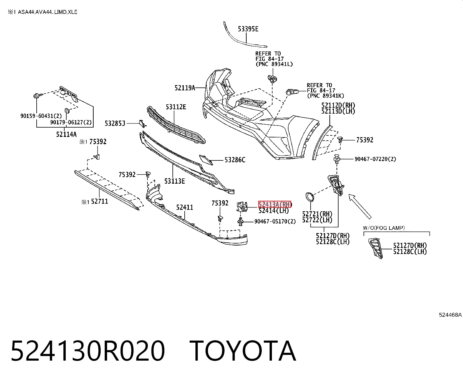 524130R020 Toyota Кронштейн спойлера переднего бампера