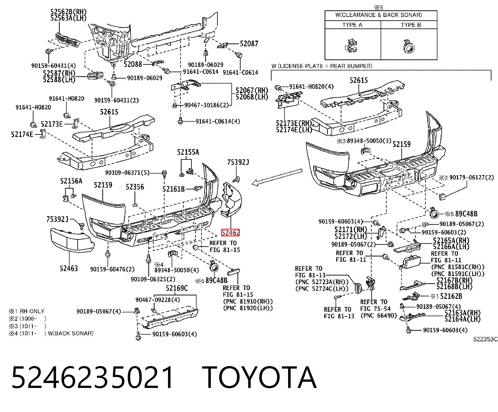 5246235021 Toyota Клык заднего бампера правый