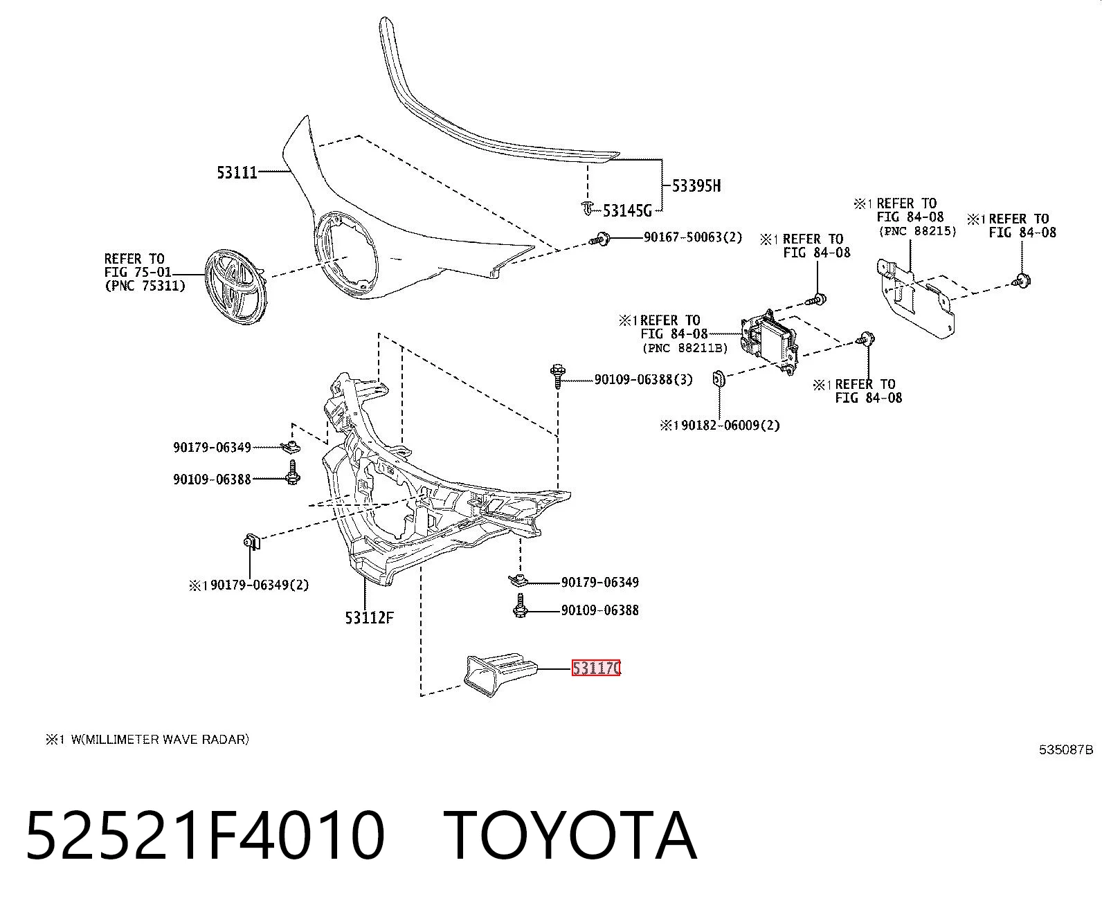 52521F4010 Toyota Кронштейн решетки радиатора