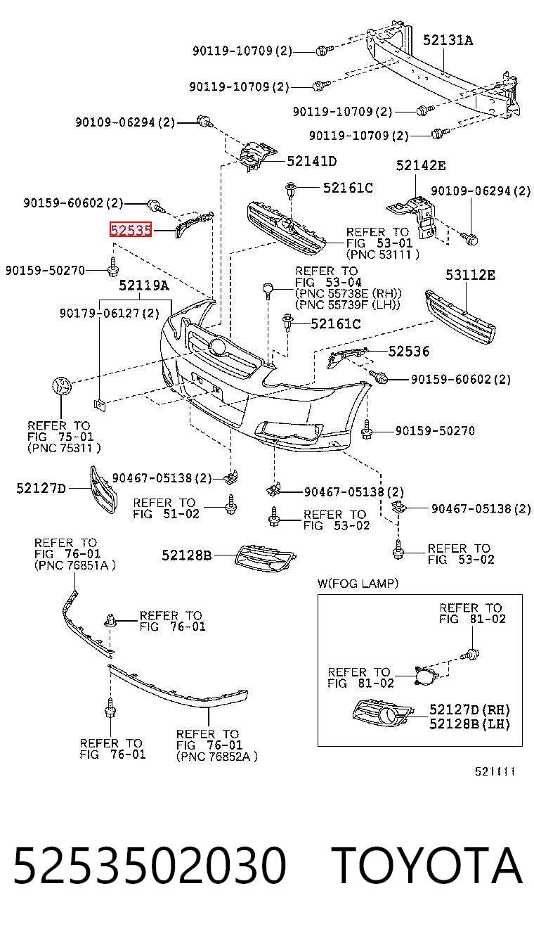5253502030 Toyota Кронштейн бампера переднего внешний правый