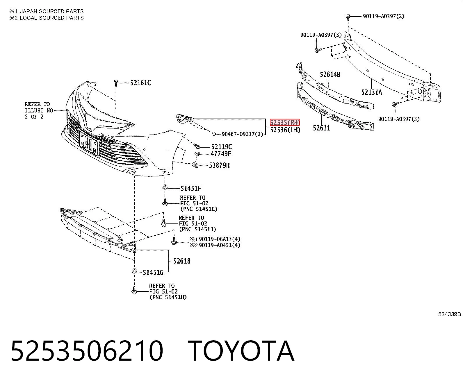 5253506210 Toyota Кронштейн крепления бампера переднего правый