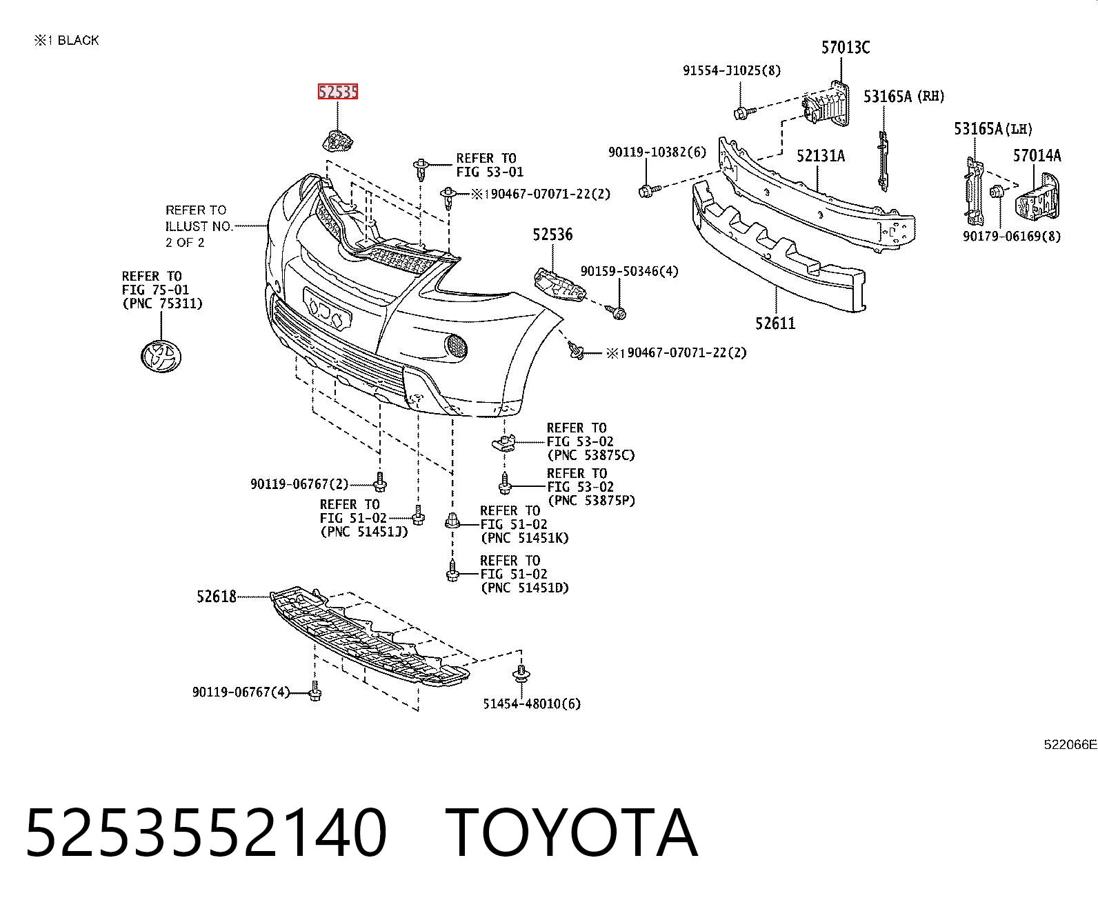 5253552140 Toyota Кронштейн крепления бампера переднего правый