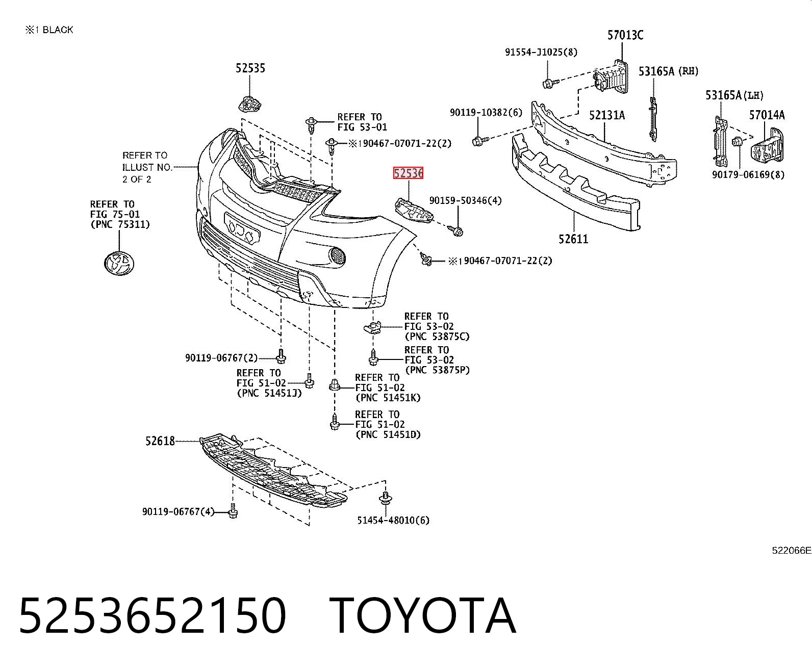 5253652150 Toyota Левое крепление переднего бампера
