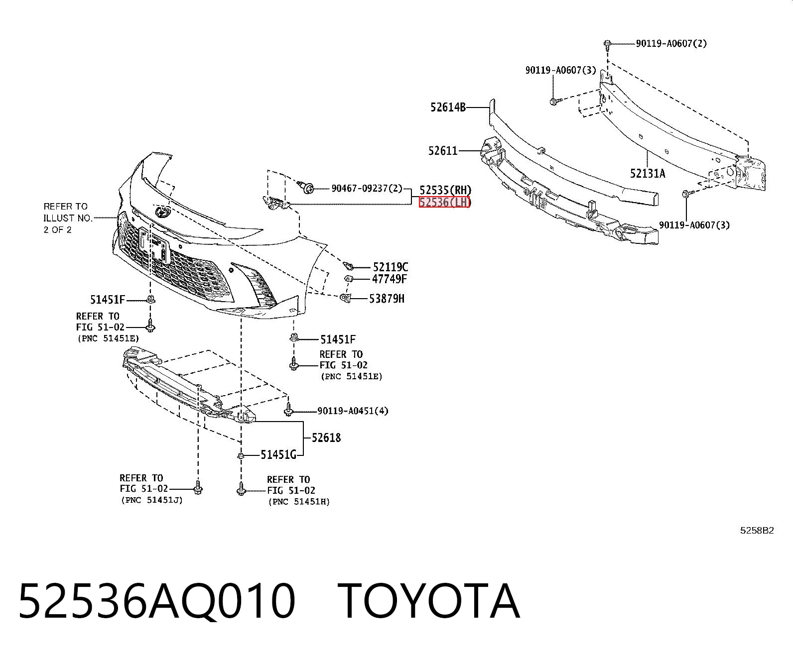 52536AQ010 Toyota Левое крепление переднего бампера