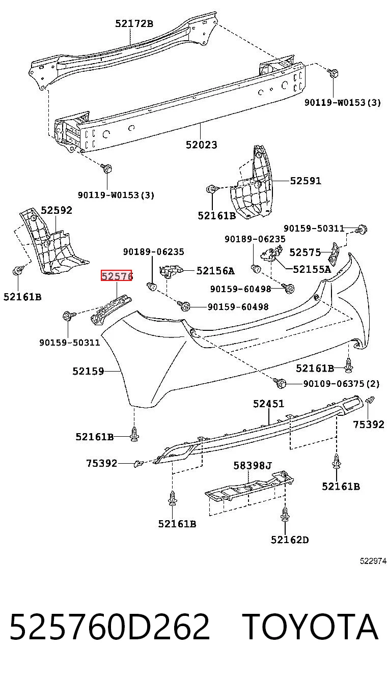 525760D262 Toyota Левое крепление заднего бампера