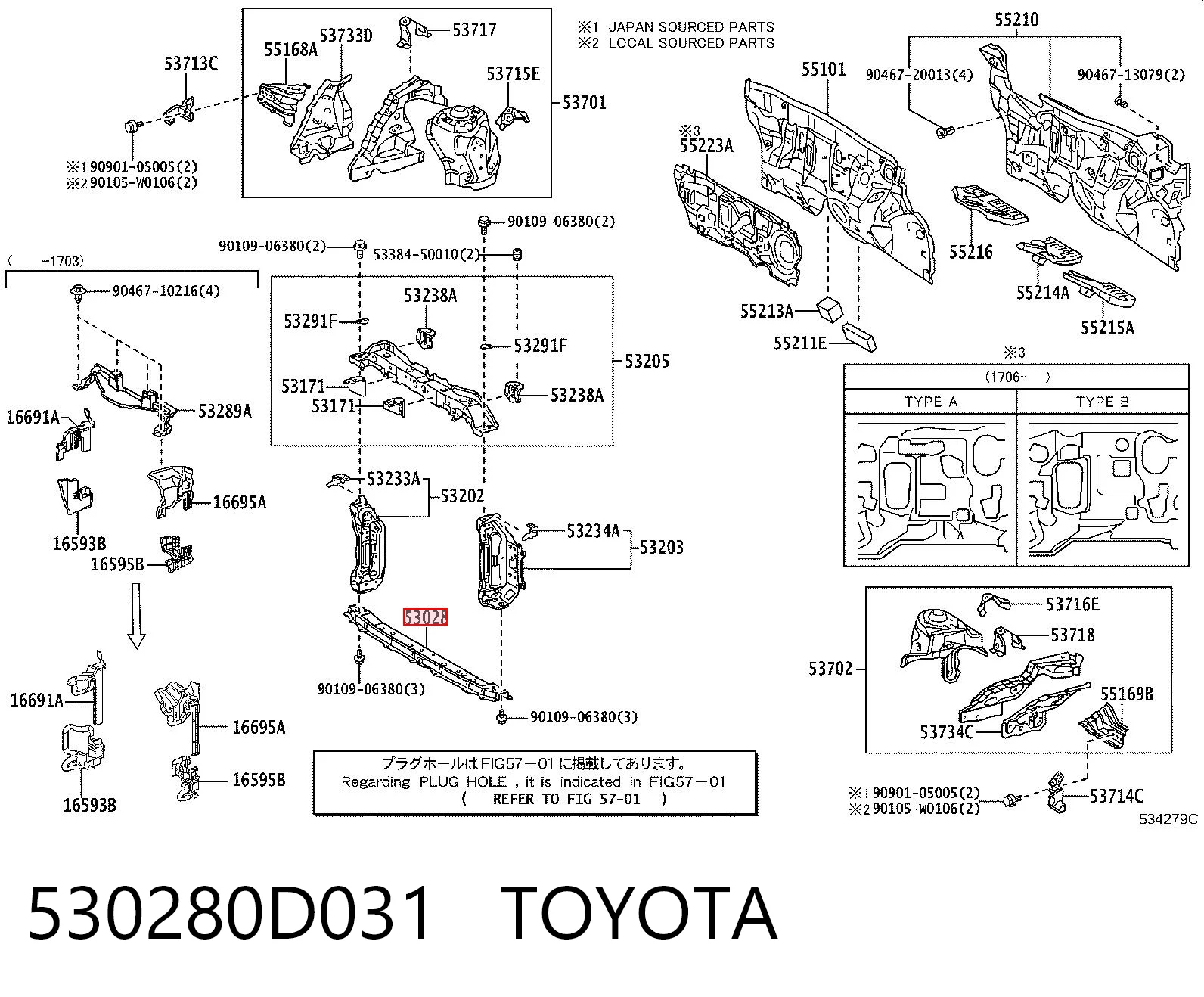 530280D031 Toyota Суппорт радиатора верхний