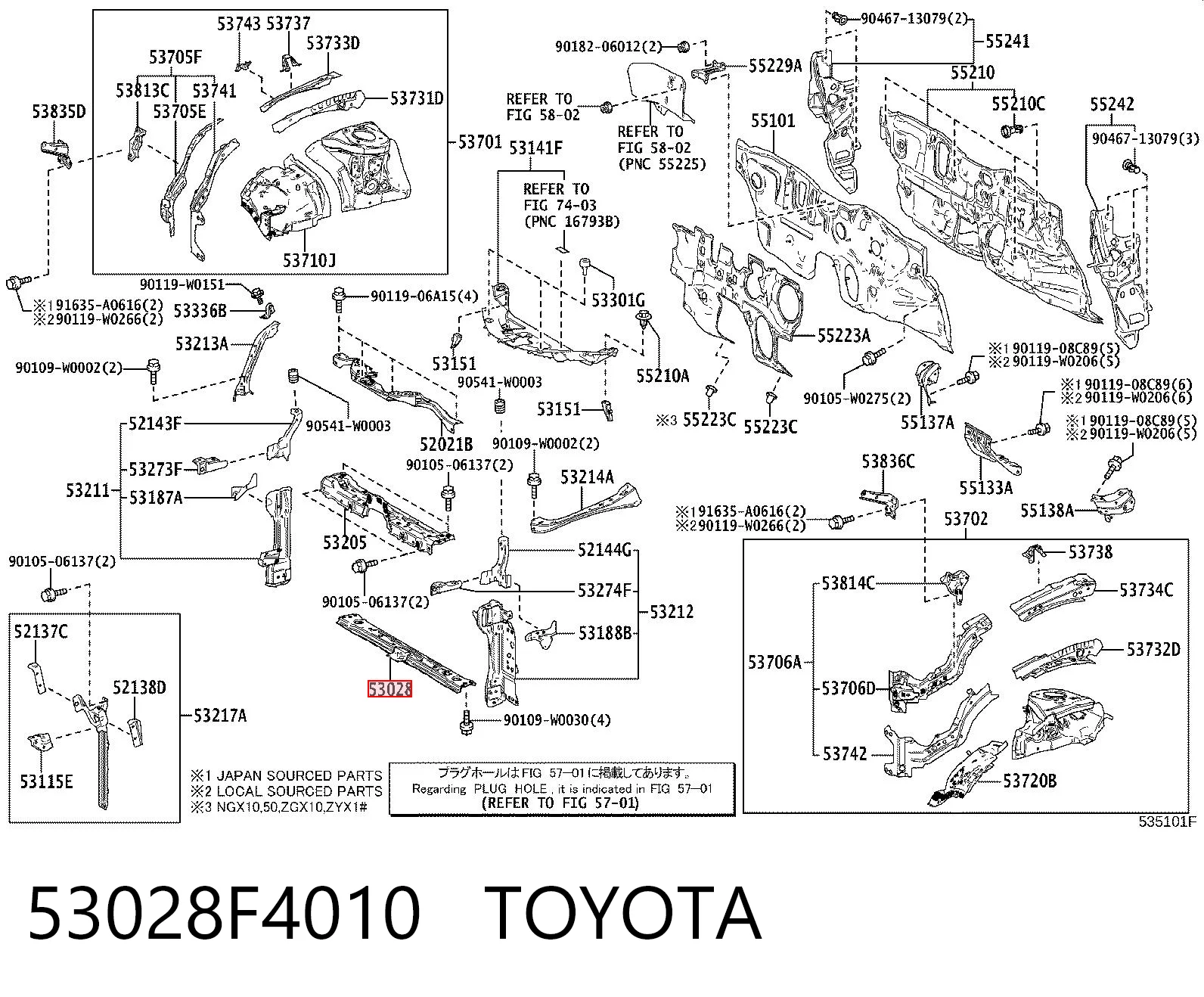 53028F4010 Toyota Рамка радиатора нижняя
