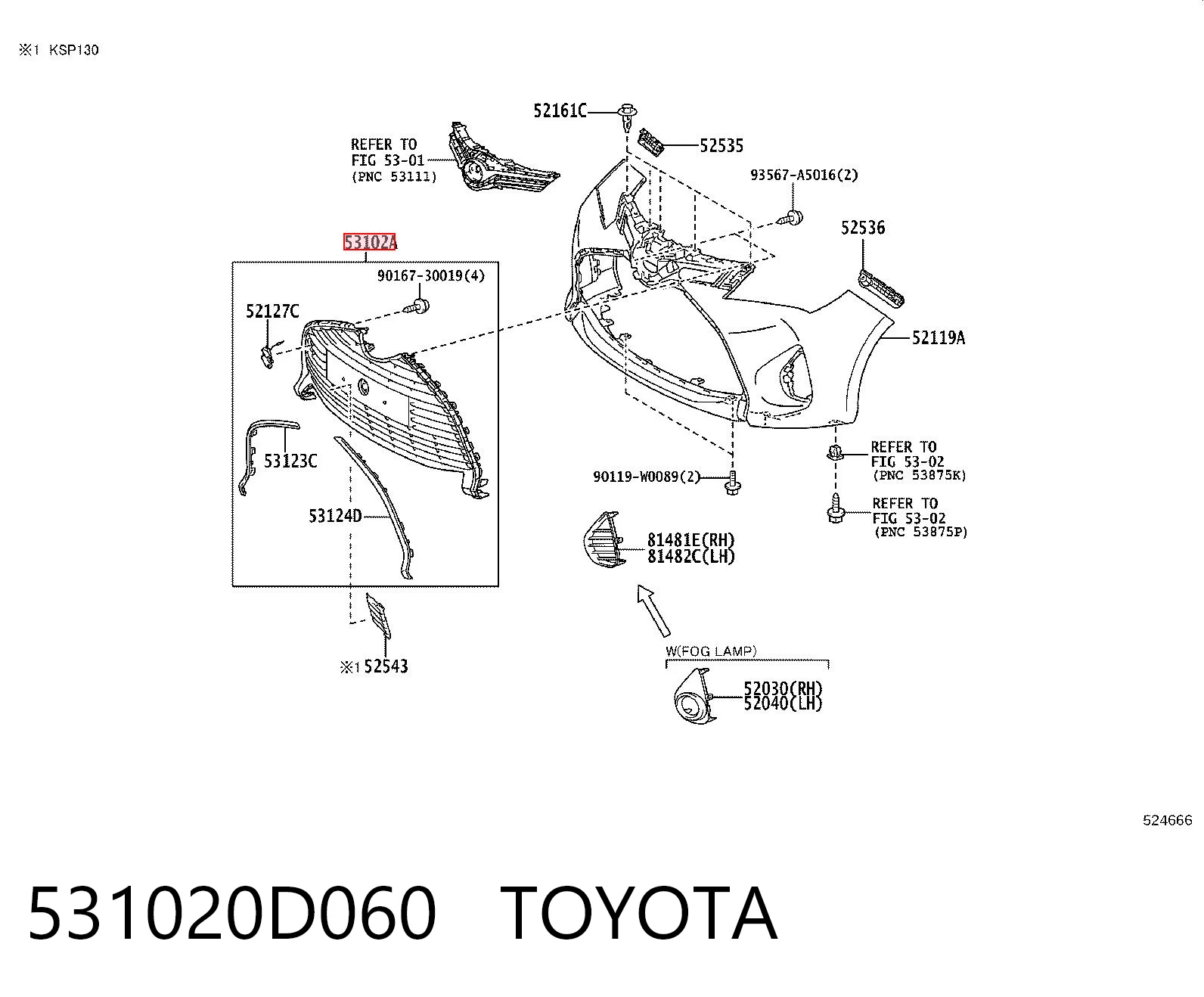 531020D060 Toyota Решетка радиатора