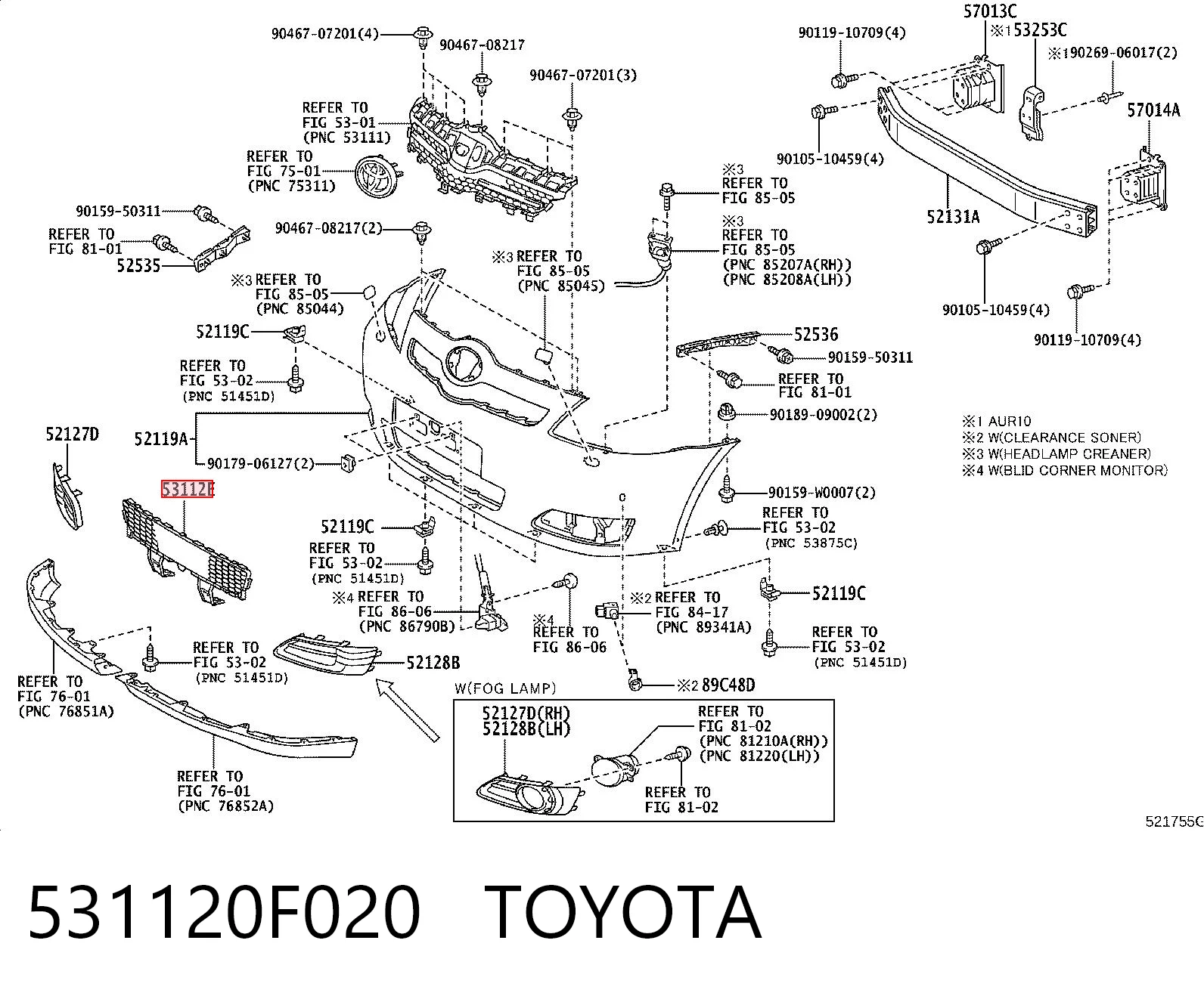 Решетка бампера переднего центральная Toyota Corolla VERSO минивэн (R10) (2004 - 2009) цена, от 19.47 USD