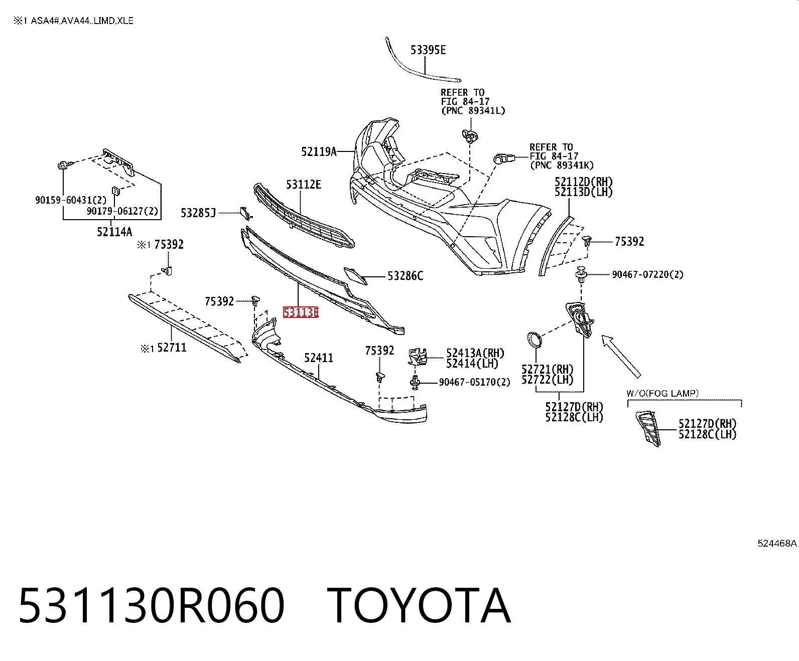 531130R060 Toyota Решетка переднего бампера, нижняя