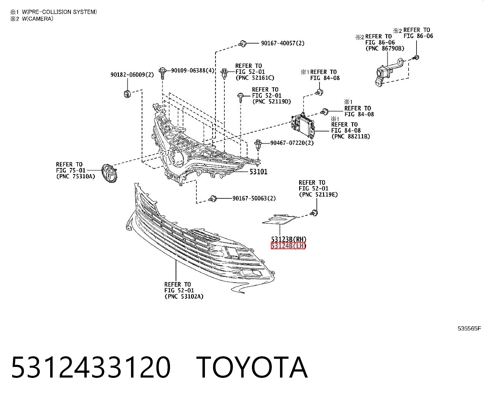 5312433120 Toyota Молдинг решетки радиатора левый