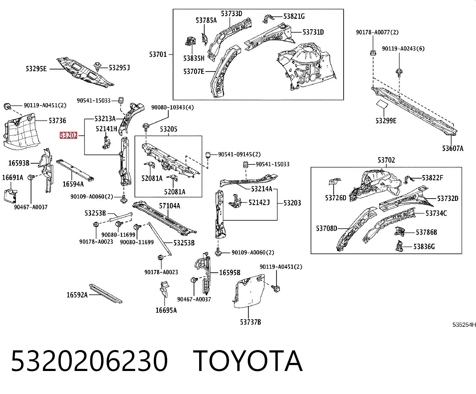 5320206230 Toyota Рамка радиатора правая