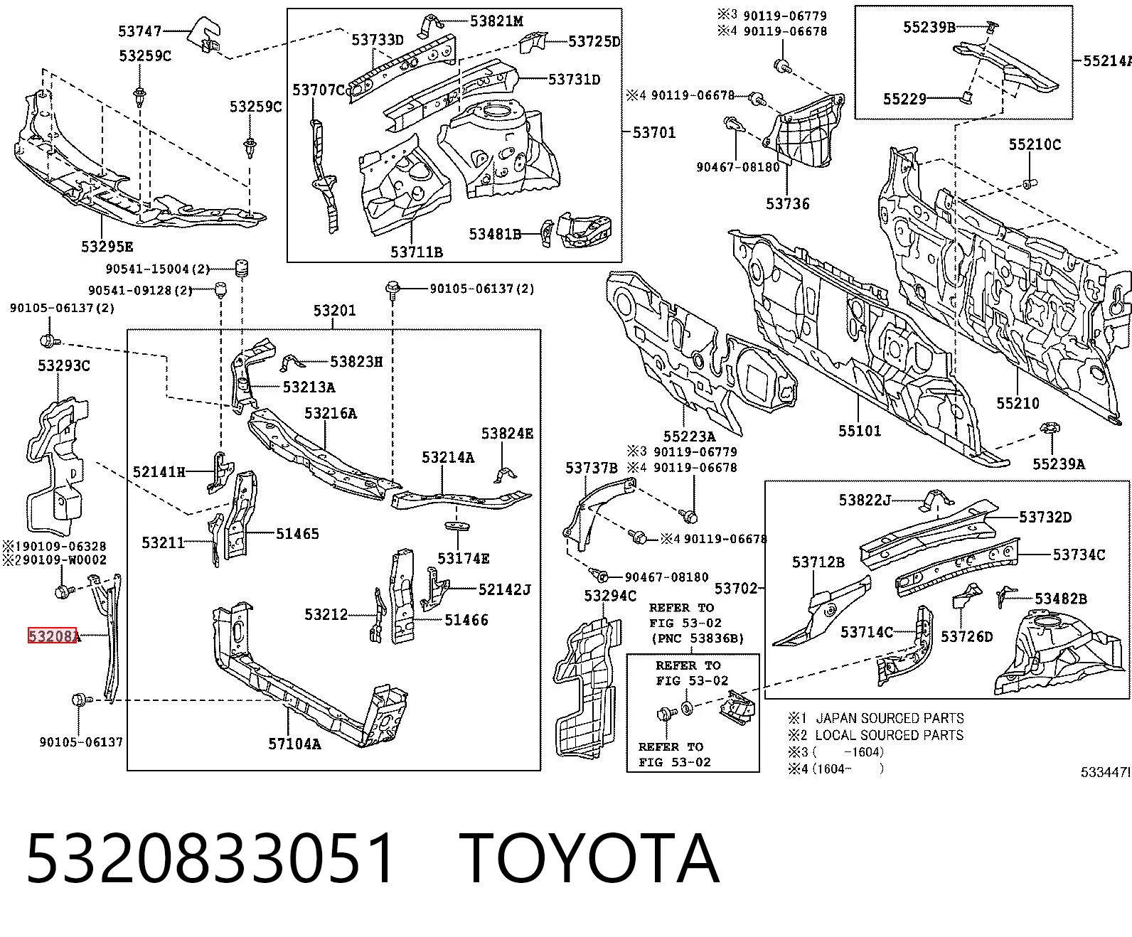 5320833051 Toyota Навеска и упор капота